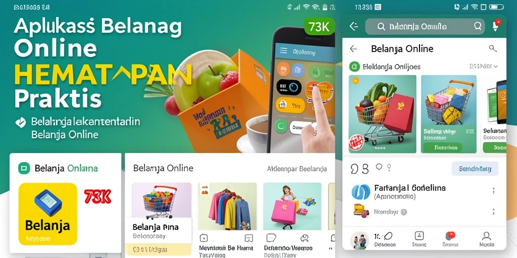 Antarmuka aplikasi 73K yang user-friendly untuk belanja online.