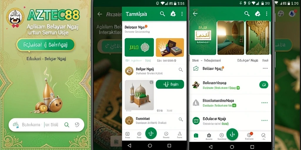 Tampilan antarmuka AZTEC88 untuk belajar ngaji yang interaktif dan informatif.
