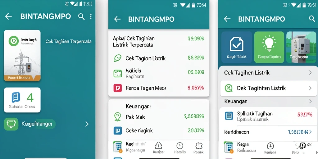 Antarmuka pengguna BINTANGMPO untuk cek tagihan listrik.