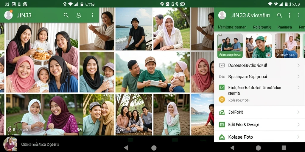 Screenshot utama JIN33 menunjukkan antarmuka pengguna yang intuitif untuk kolase foto.