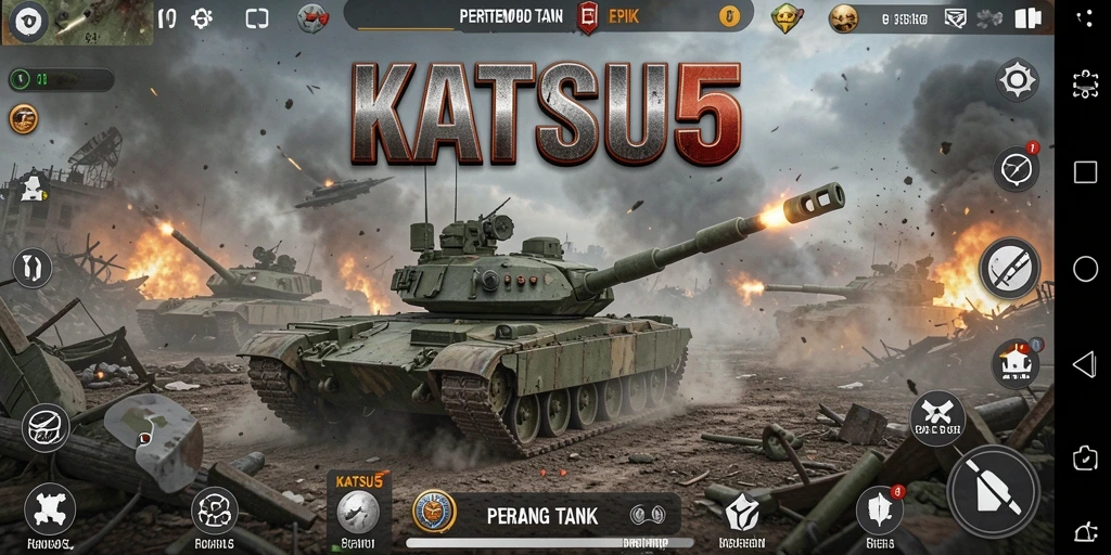 Tampilan antarmuka KATSU5 yang modern dan menarik selama pertempuran tank.