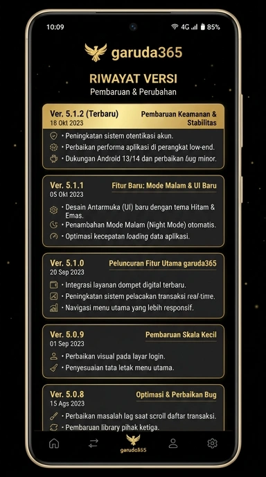 Riwayat Versi Garuda365 untuk Pengguna Android